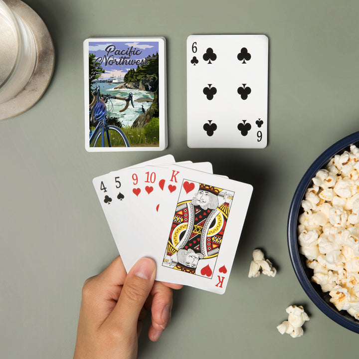 Playing Cards, Pacific Northwest, Bike and Ferry, 52 Card Deck with Jokers in Box, Unique Art