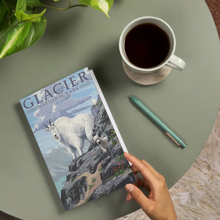 Lined 6x9 Journal, Glacier National Park, Montana, Mountain Goat and Kid, Illustration, Lay Flat, 193 Pages, FSC paper