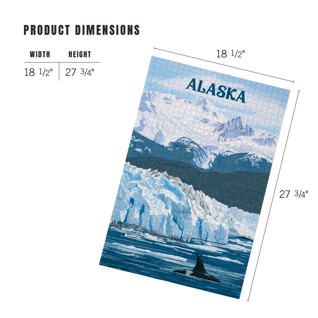 Alaska, Painterly, Orca with Glacier, 1000 Piece Jigsaw Puzzle