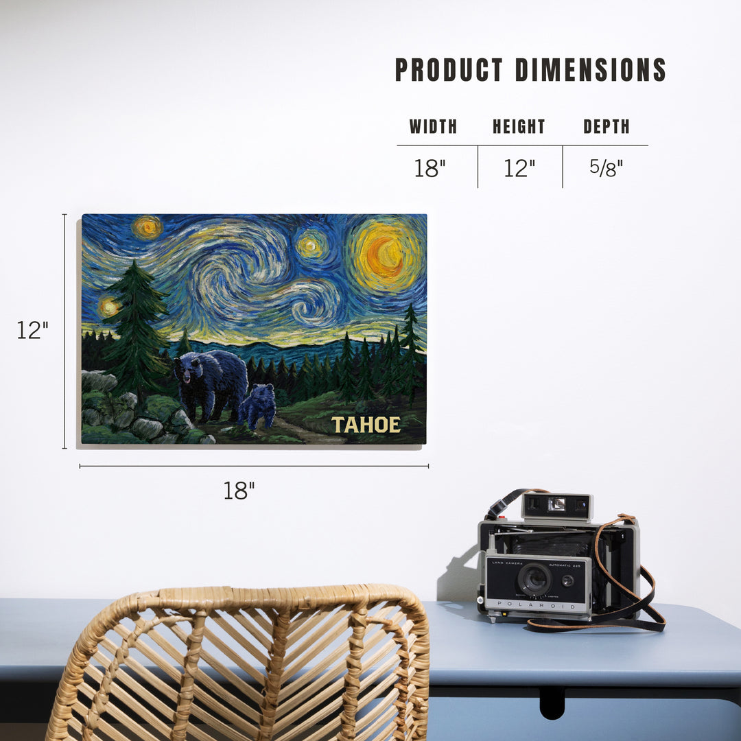 Lake Tahoe, California, Starry Night, Black Bear and Cub, Wood Signs and Postcards
