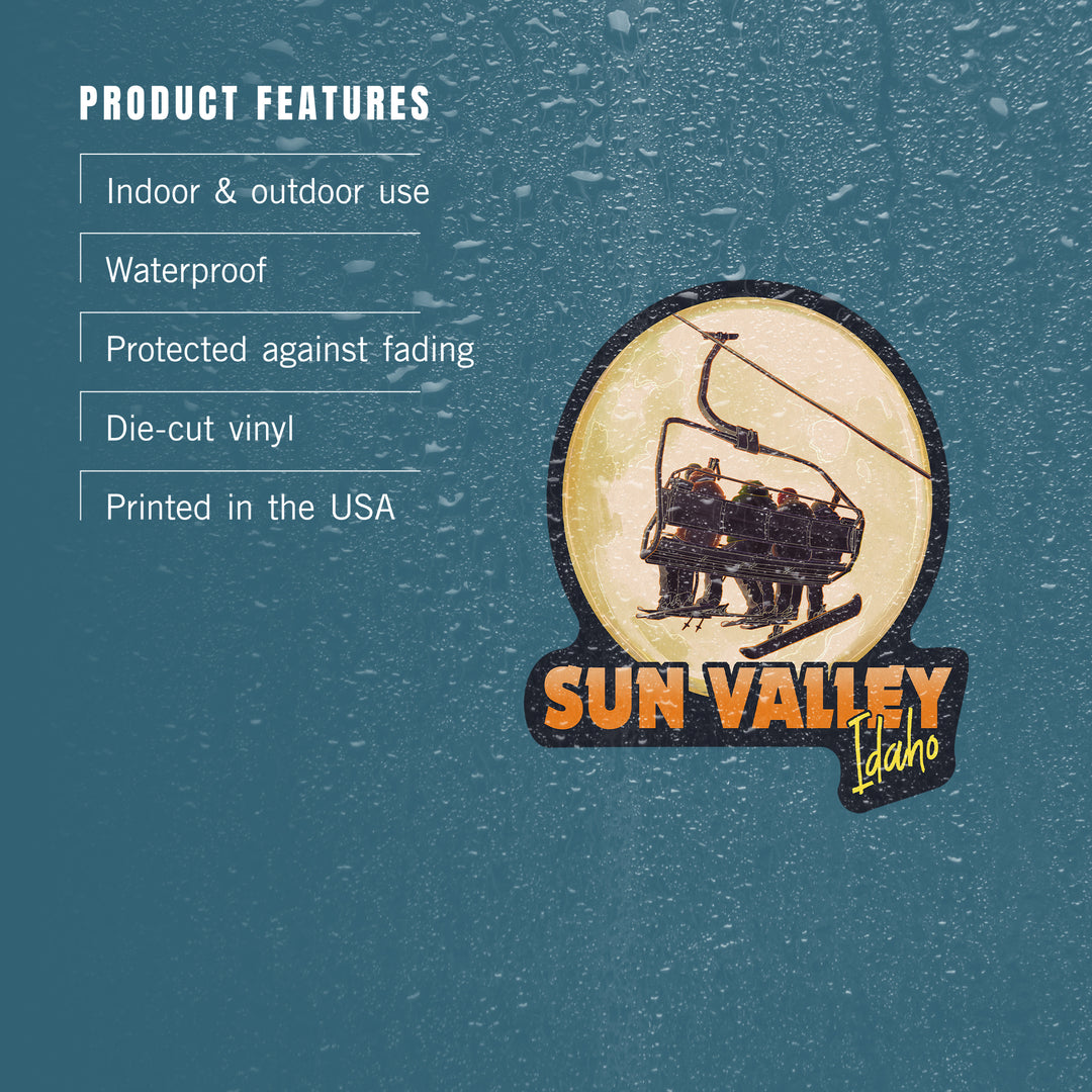 Sun Valley, Idaho, Ski Lift and Full Moon, Contour, Vinyl Sticker