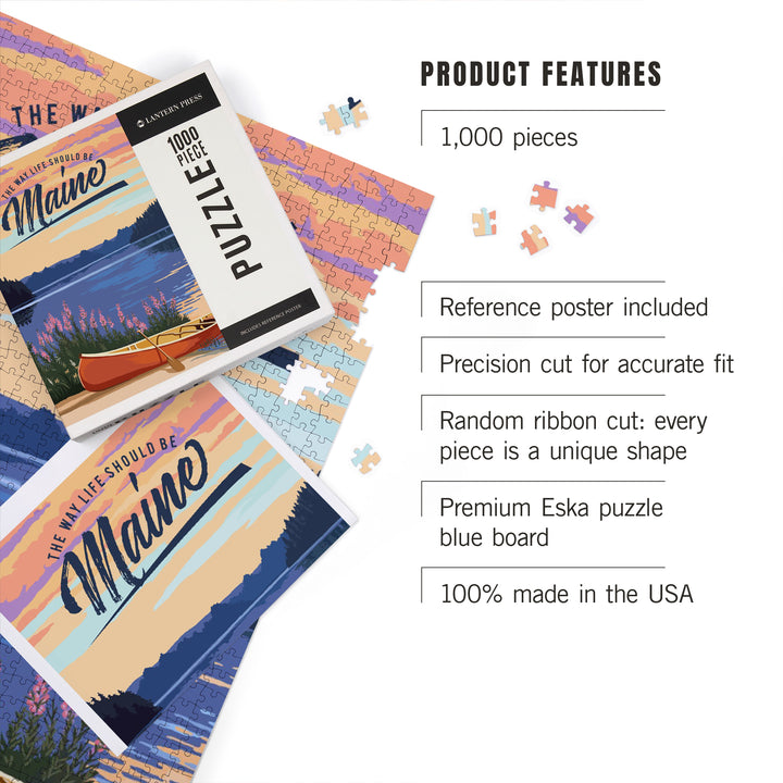 Maine, The Way Life Should Be, Canoe and Lake, 1000 Piece Jigsaw Puzzle