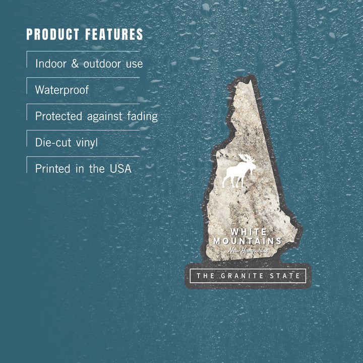 White Mountains, New Hampshire, Granite State Cutout, Contour, Vinyl Sticker