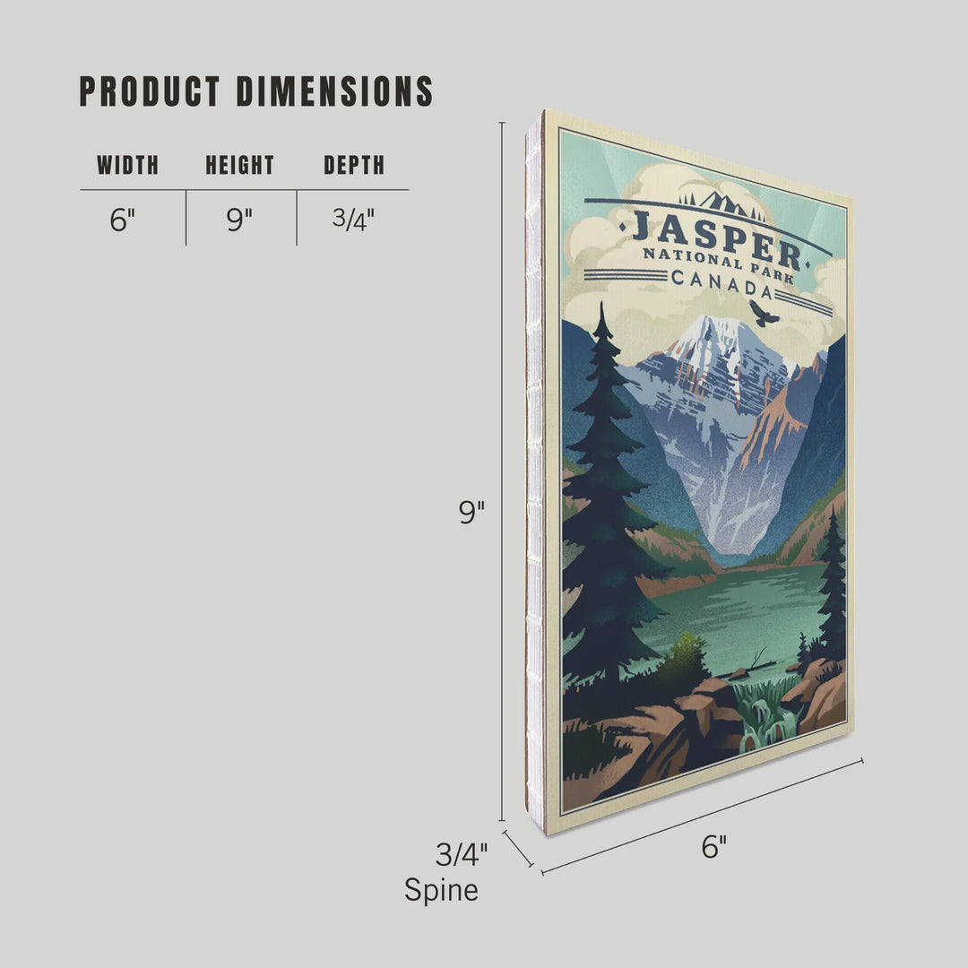 Lined 6x9 Journal, Jasper National Park, Canada, Lake, Lithograph, Lay Flat, 193 Pages, FSC paper