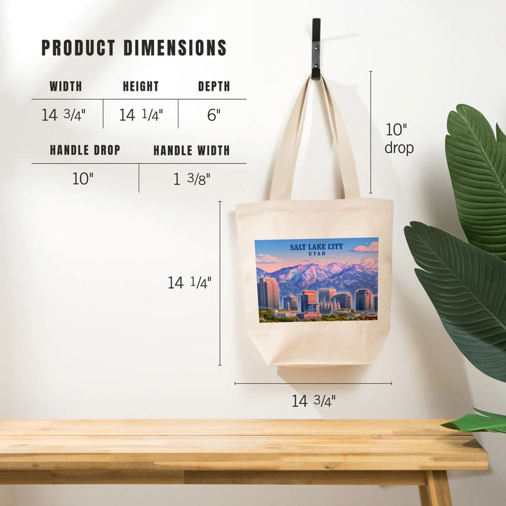 Salt Lake City, Utah, Lithograph, Skyline, Tote Bag