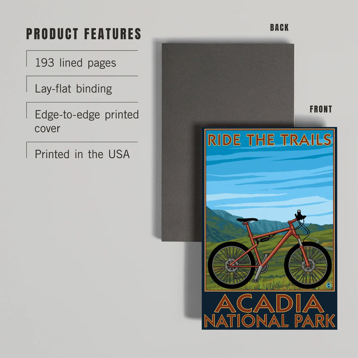 Lined 6x9 Journal, Acadia National Park, Maine, Bicycle Scene, Lay Flat, 193 Pages, FSC paper