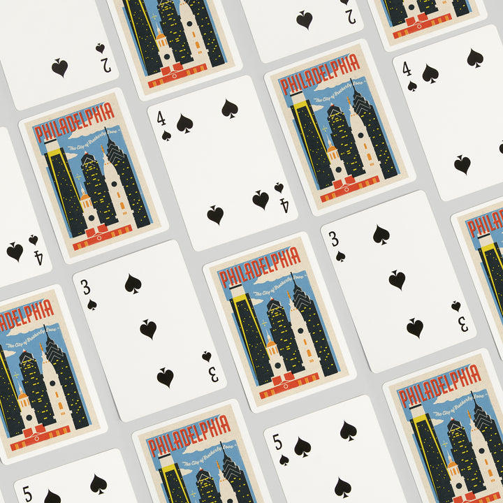 Playing Cards, Philadelphia, Pennsylvania, Woodblock City Series, Skyline, 52 Card Deck with Jokers in Box, Unique Art