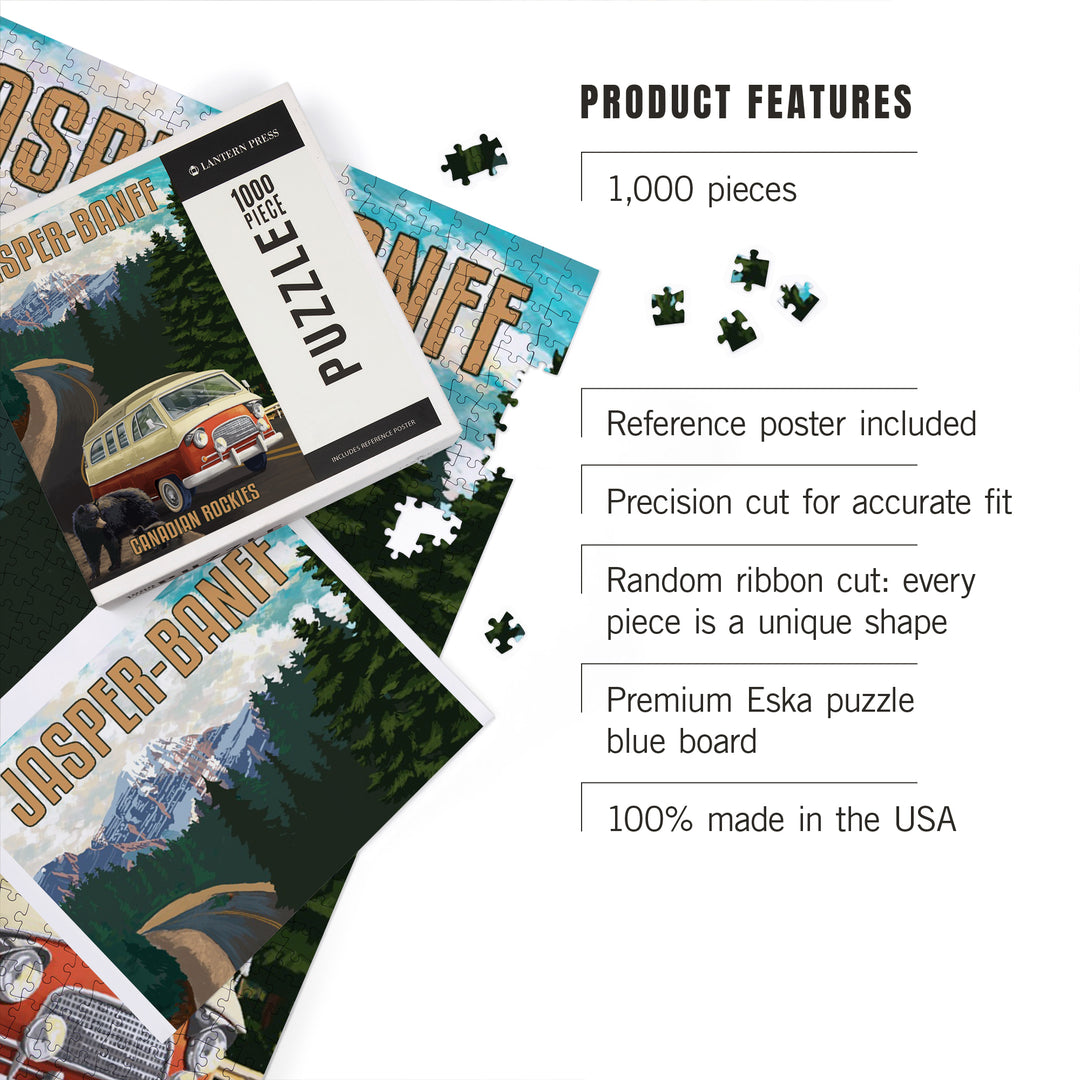 Jasper, Banff, Canada, Canadian Rockies, Bears and Camper Van, Painterly, Jigsaw Puzzle