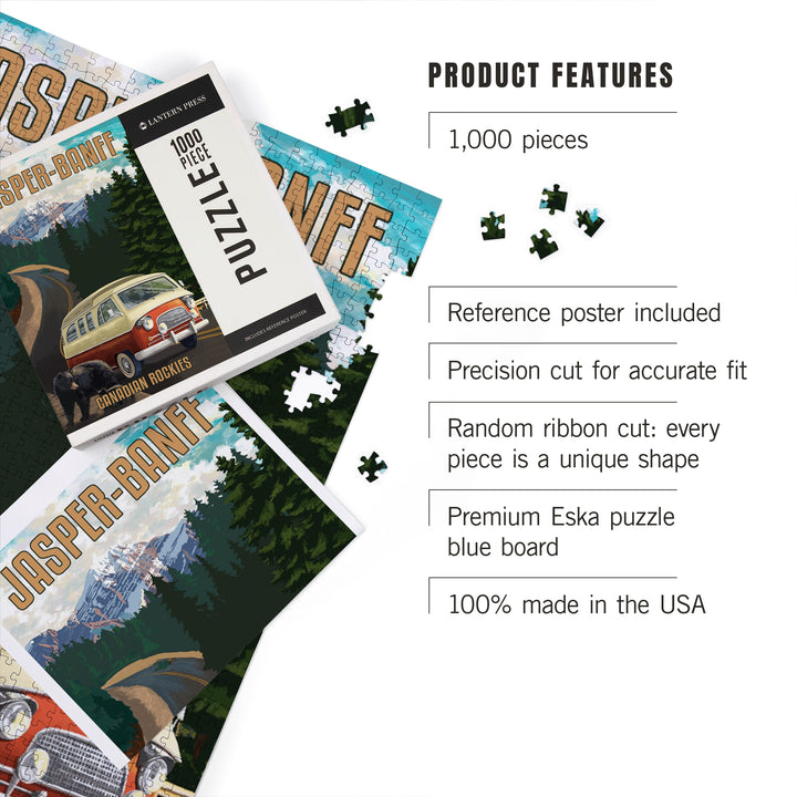 Jasper, Banff, Canada, Canadian Rockies, Bears and Camper Van, Painterly, Jigsaw Puzzle