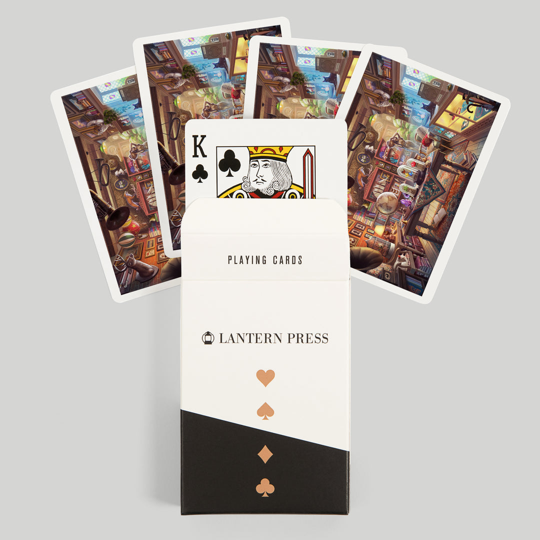 Playing Cards, Oil Painting, Antique Store Cats, 52 Card Deck with Jokers in Box, Unique Art