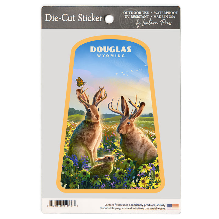 Douglas, Wyoming, Lithograph, Jackalope, Vinyl Sticker