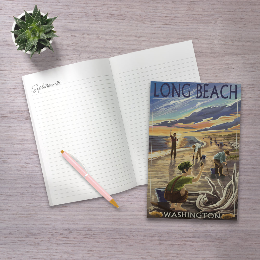 Lined 6x9 Journal, Long Beach, Washington, Clam Diggers, Lay Flat, 193 Pages, FSC paper