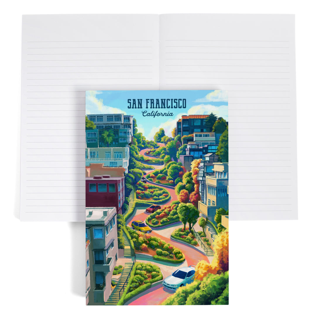 Lined 6x9 Journal, San Francisco, California, Lombard Street, Oil, Lay Flat, 193 Pages, FSC paper