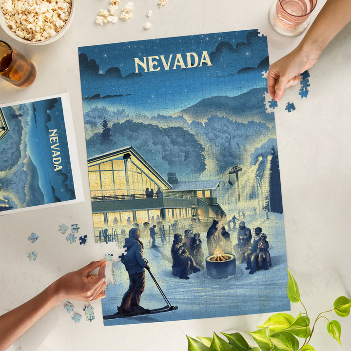 Nevada, Lithograph, Snow Lodge, 1000 Piece Jigsaw Puzzle