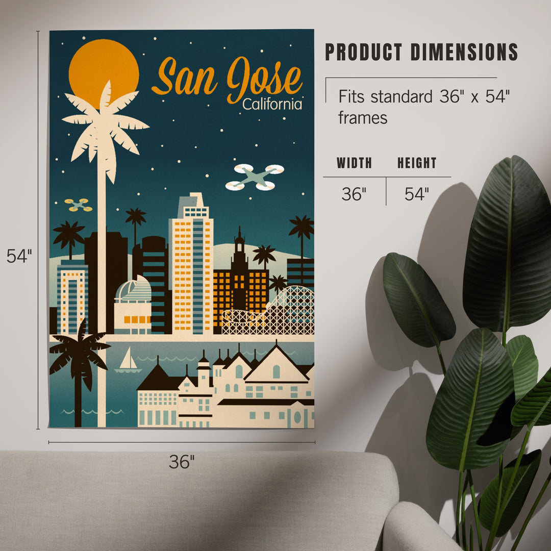 San Jose, California, Retro Skyline Series, Art & Giclee Prints