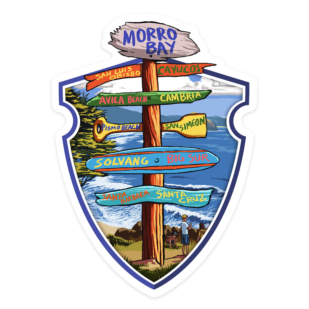 Morro Bay, California, Destination Signpost, Contour, Lantern Press Artwork, Vinyl Sticker
