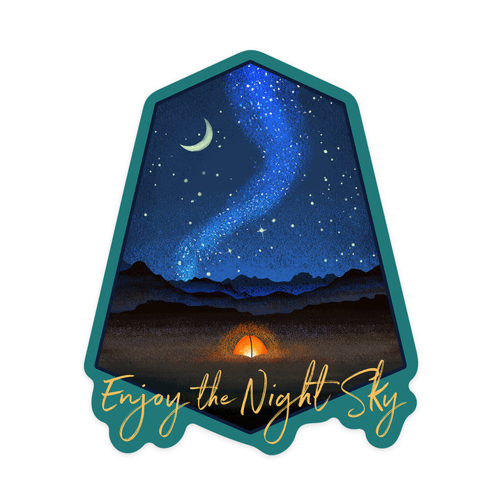 Enjoy the Night Sky, Tent & Night Sky, Mid-Century Style, Contour, Lantern Press Artwork, Vinyl Sticker