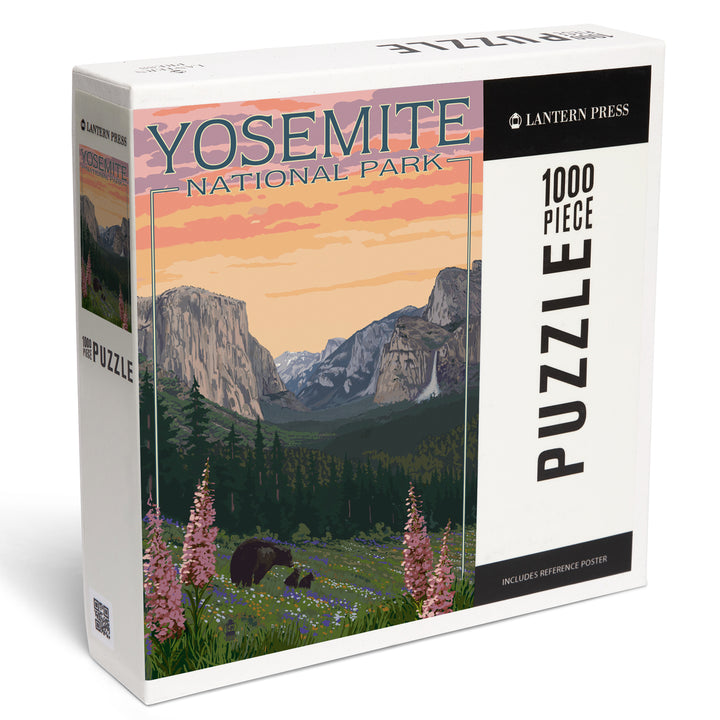 Yosemite National Park, California, Bear and Cubs with Flowers, Jigsaw Puzzle