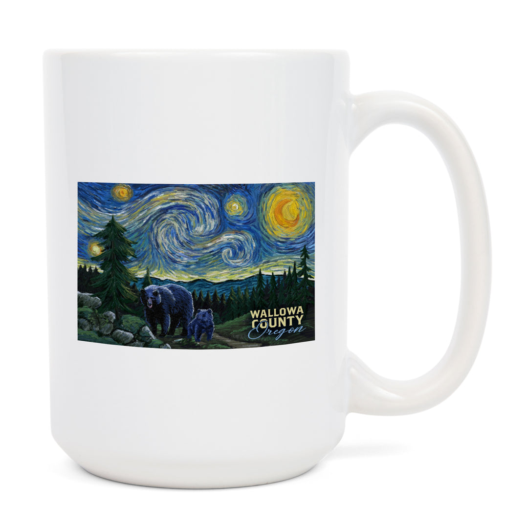 Wallowa Lake, Oregon, Bear, Starry Night, Lantern Press Artwork, Ceramic Mug