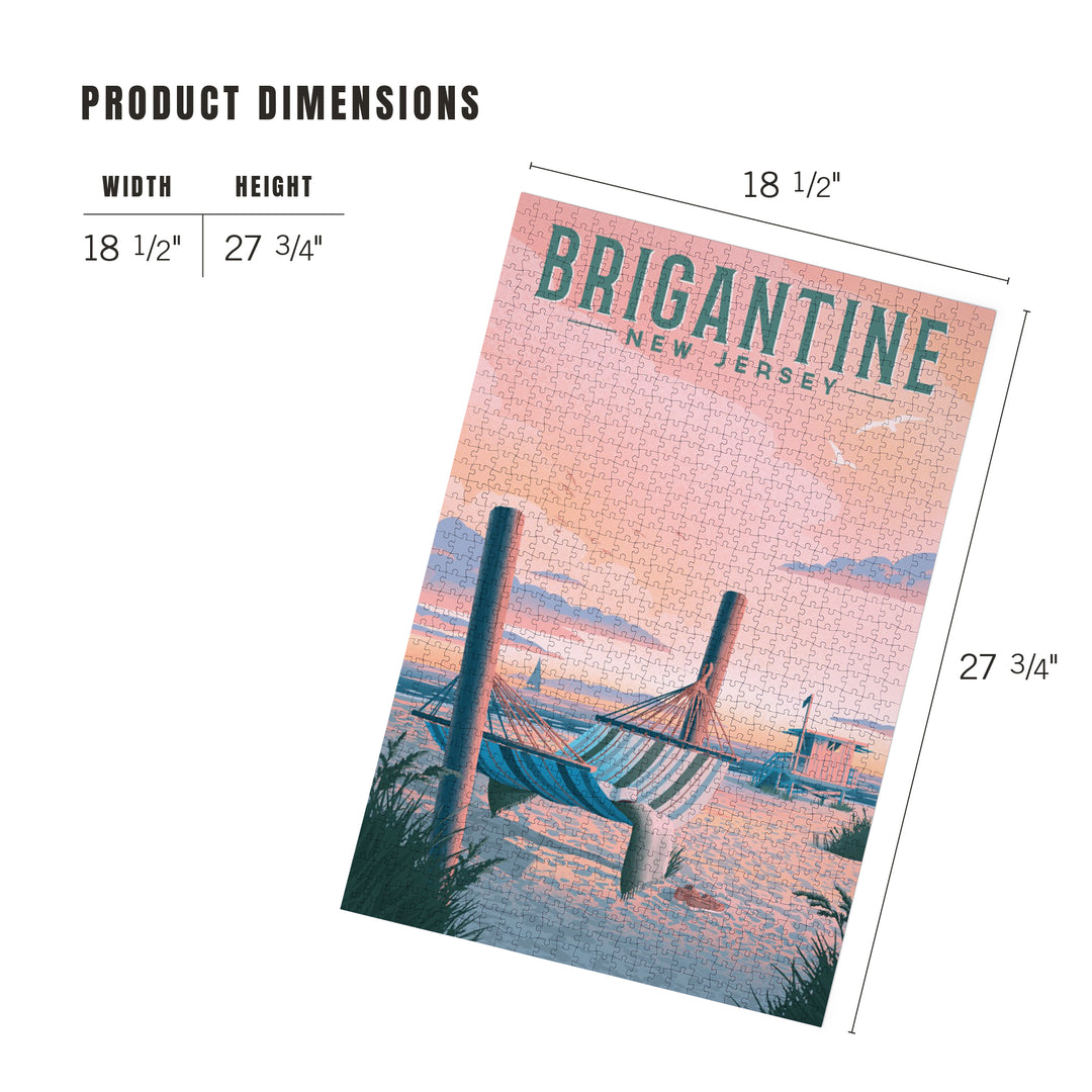 Brigantine, New Jersey, Lithograph, Salt Air, No Cares, Hammock on Beach, Jigsaw Puzzle