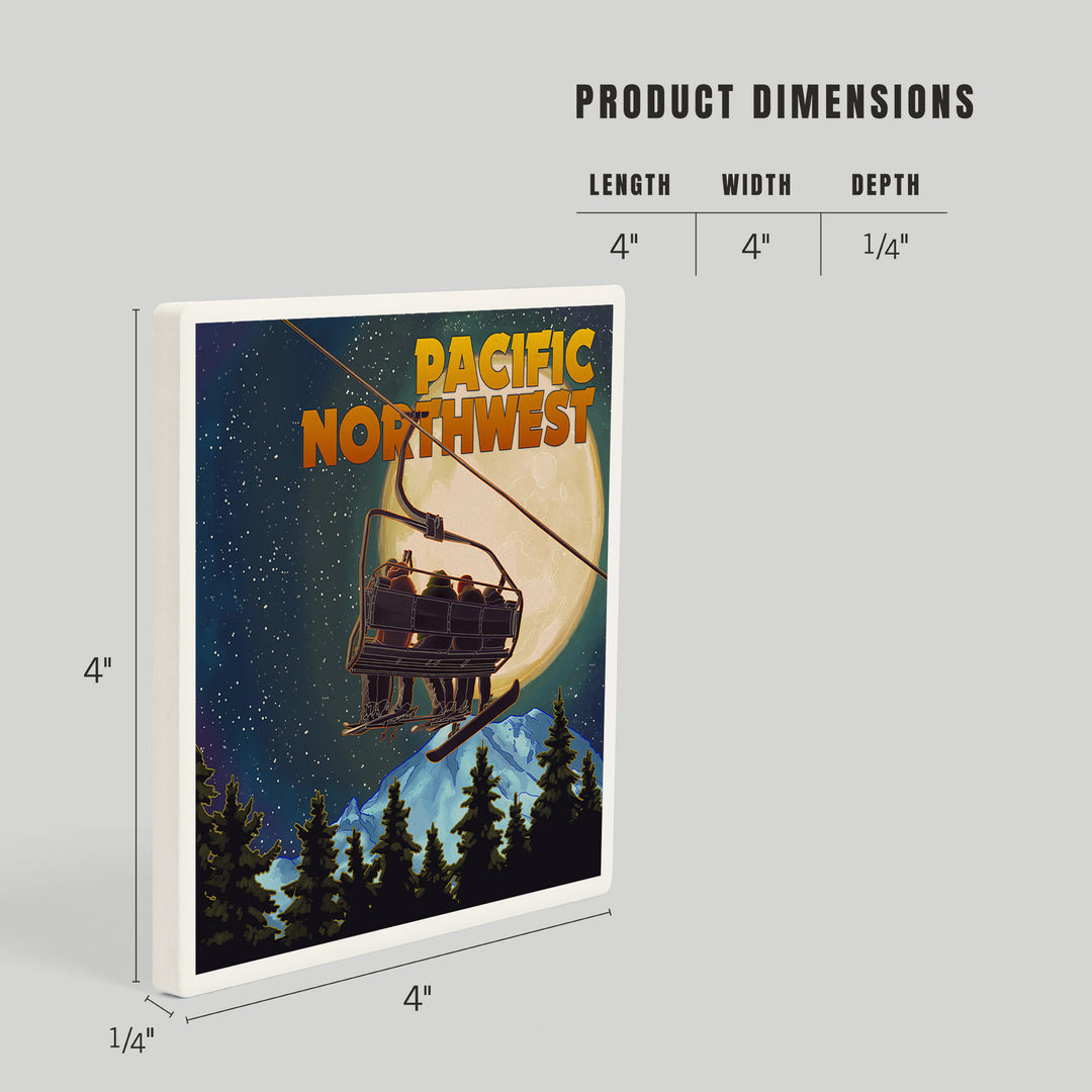 PNW, Ski Lift and Full Moon with Snowboarder, Coasters