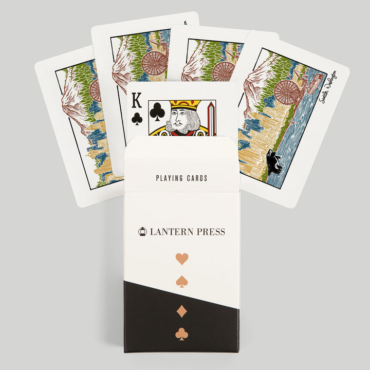 Playing Cards, Seattle, Washington, Skyline, 52 Card Deck with Jokers in Box, Unique Art
