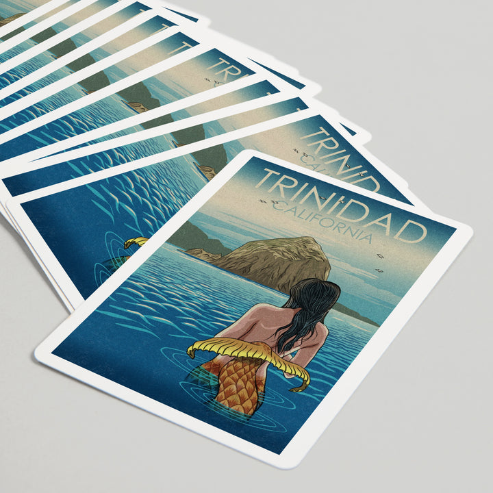 Playing Cards, Trinidad, California, Mermaid, Woodblock, 52 Card Deck with Jokers in Box, Unique Art
