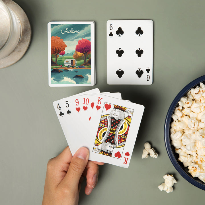Playing Cards, Indiana, At Home Anywhere, Camper in Fall Colors, 52 Card Deck with Jokers in Box, Unique Art