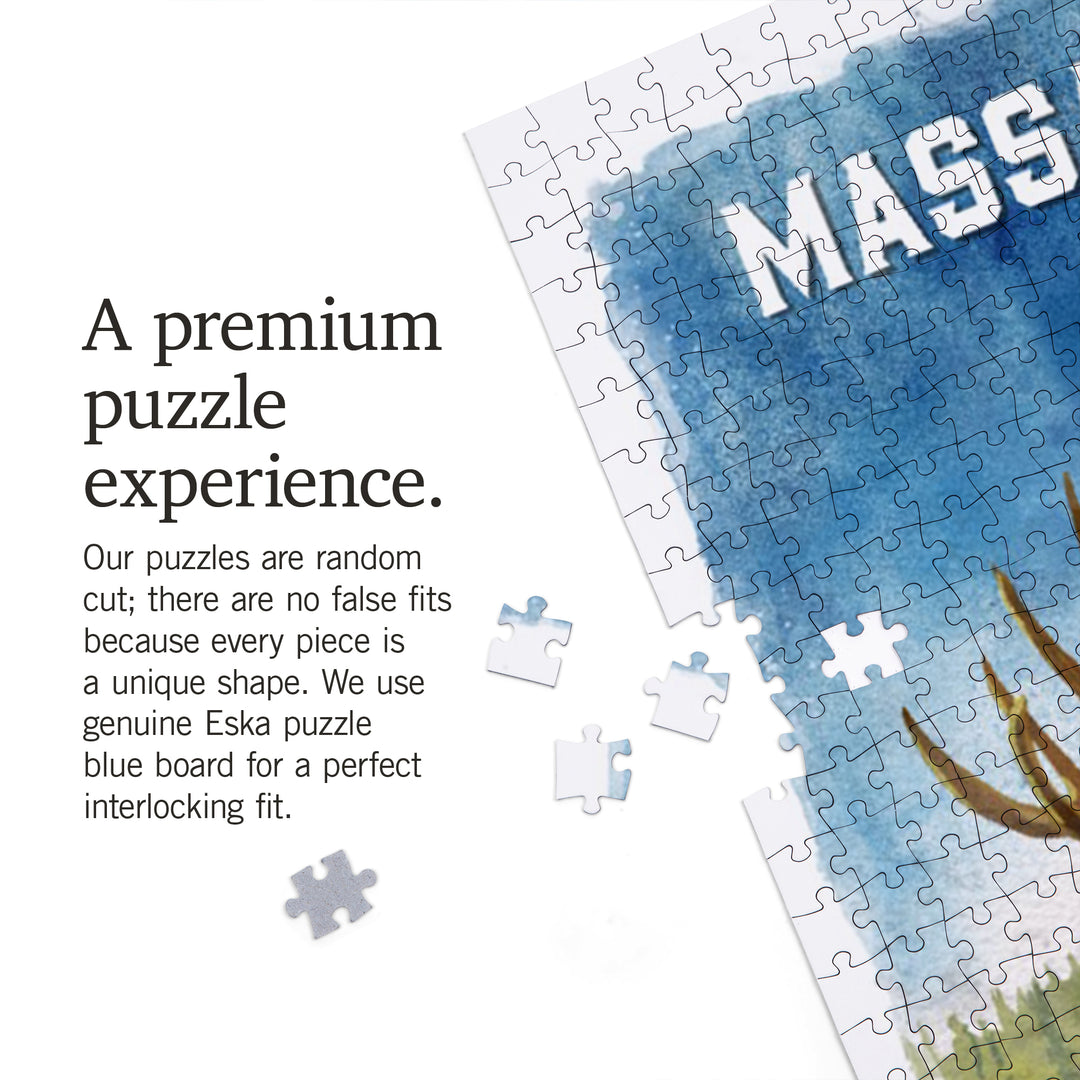Massachusetts, Watercolor Study, Moose, 1000 Piece Jigsaw Puzzle