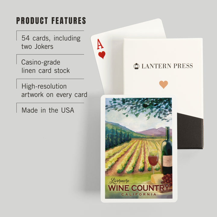 Playing Cards, Livermore, California, Wine Country, 52 Card Deck with Jokers in Box, Unique Art