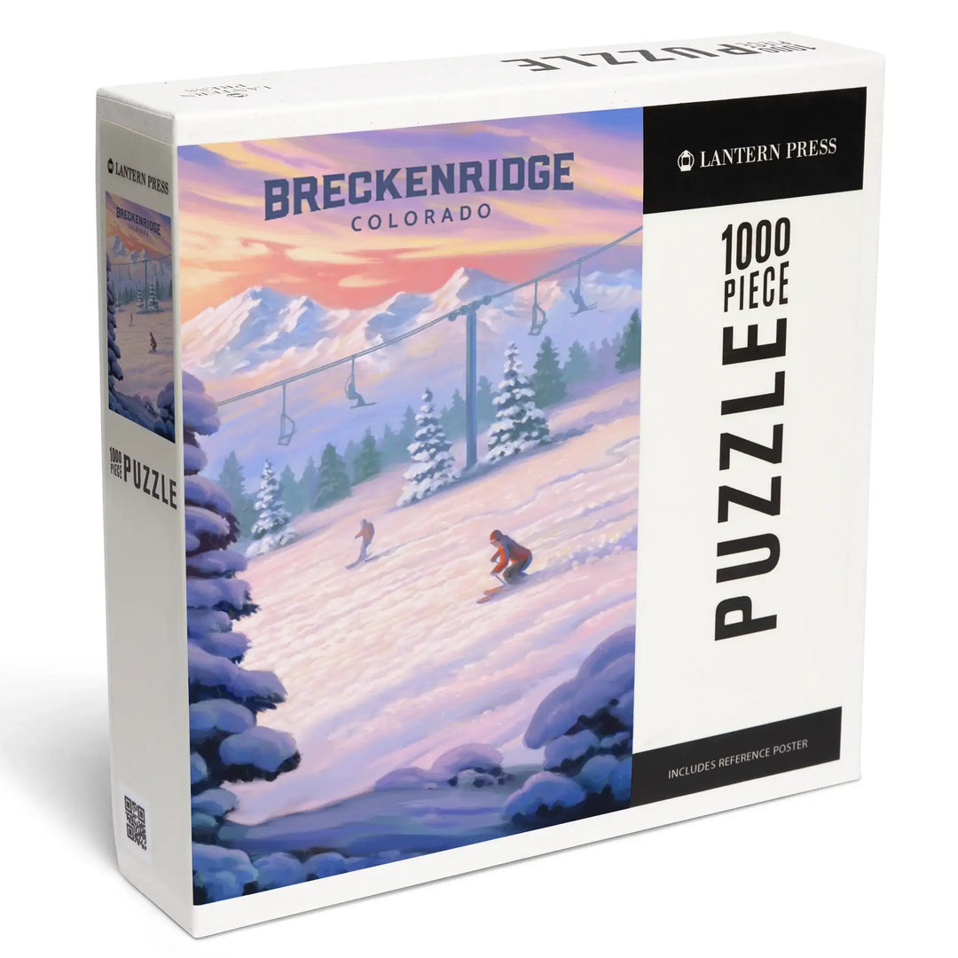 Breckenridge, Colorado, Oil Painting, Skiers, Jigsaw Puzzle