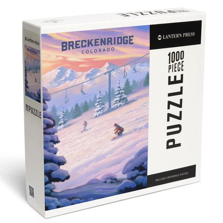 Breckenridge, Colorado, Oil Painting, Skiers, Jigsaw Puzzle