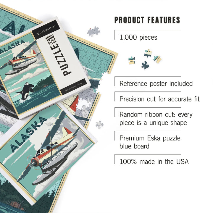 Alaska, Painterly, Float Plane and Orca, 1000 Piece Jigsaw Puzzle