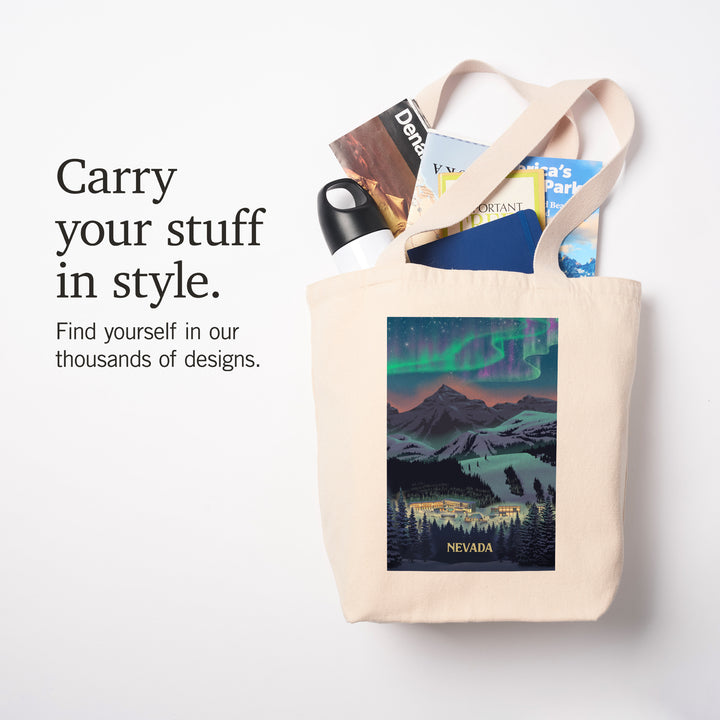 Nevada, Village under Northern Lights, Tote Bag