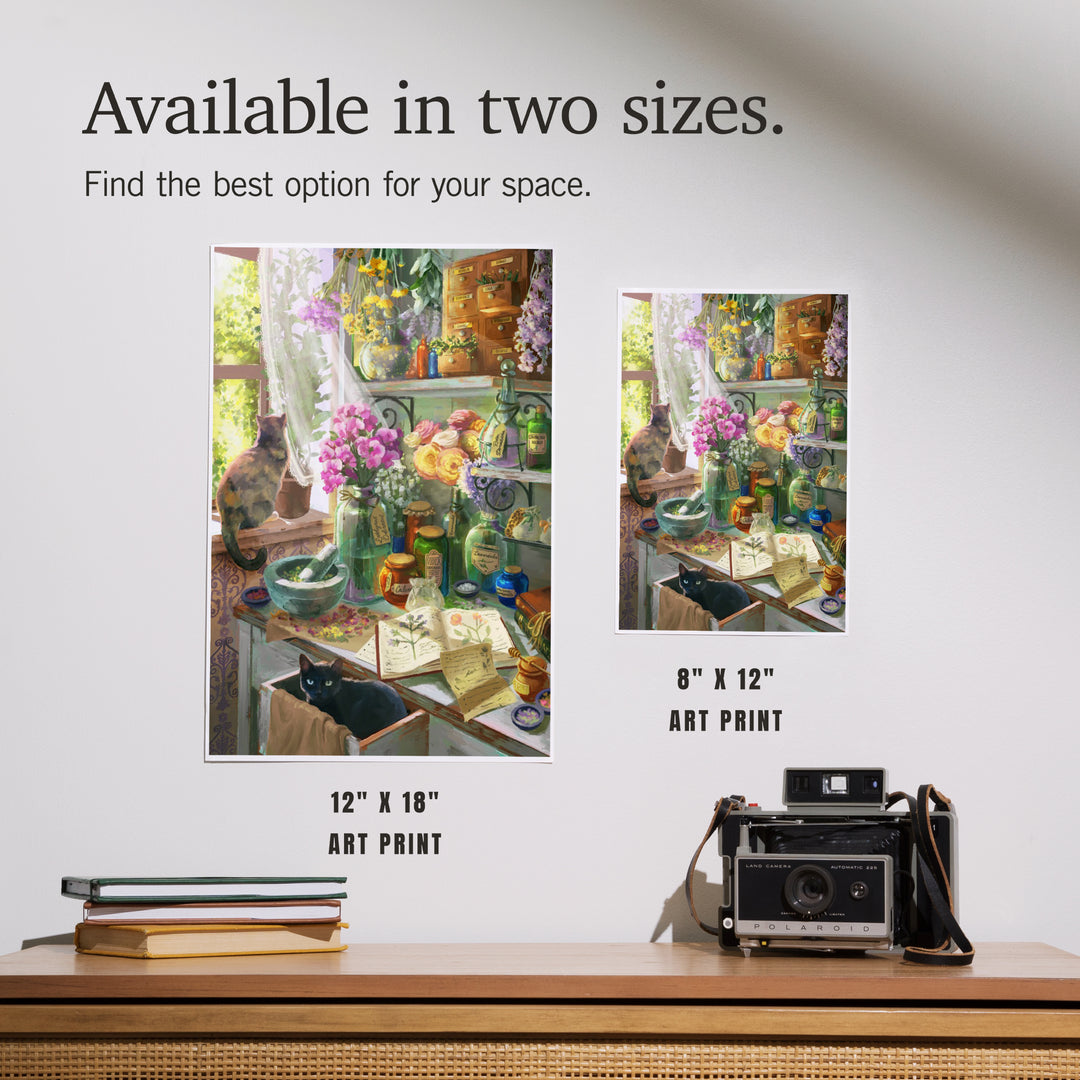 Garden Apothecary, With Cat, Oil Painting, Art & Giclee Prints