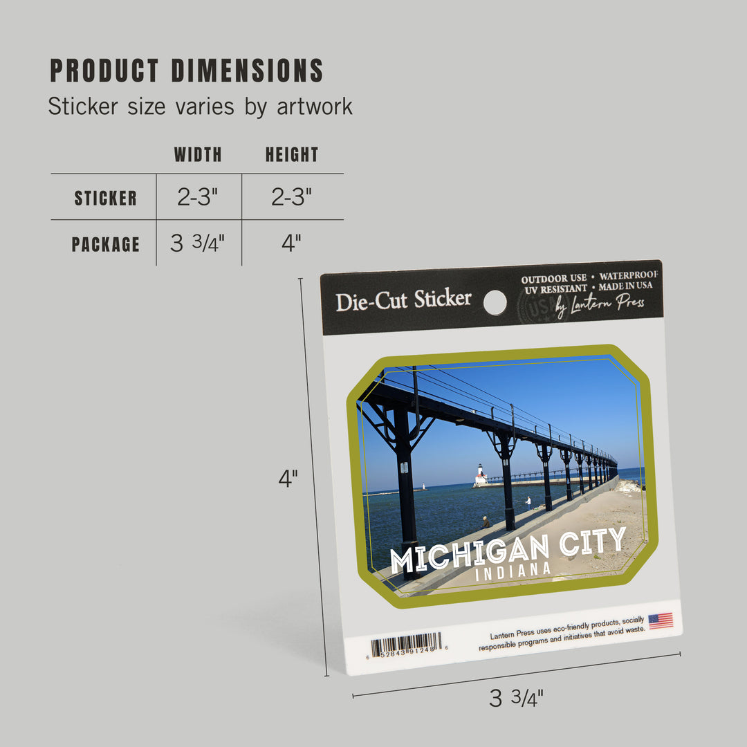 Michigan City, Indiana, Lighthouse View, Contour, Vinyl Sticker