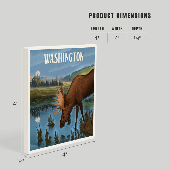 Washington, Lithograph, Reflection Pond and Bull Moose, Coasters