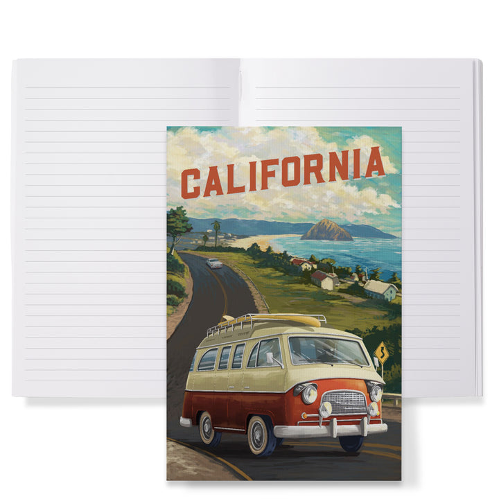 Lined 6x9 Journal, California, Camper Van, Ocean, Lay Flat, 193 Pages, FSC paper