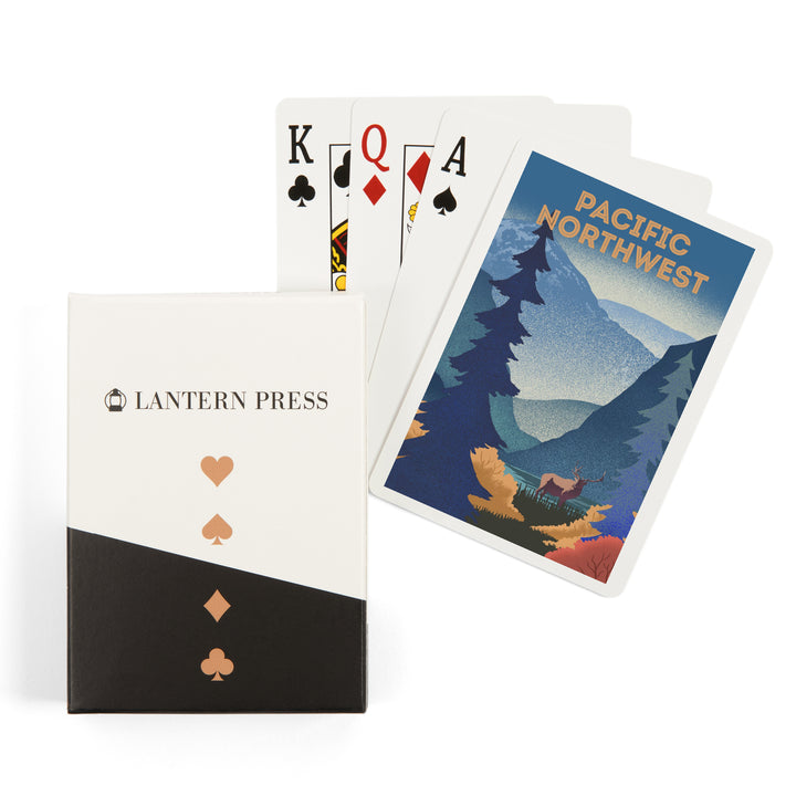 Playing Cards, Pacific Northwest, Lithograph, Elk and Mountains Scene, 52 Card Deck with Jokers in Box, Unique Art