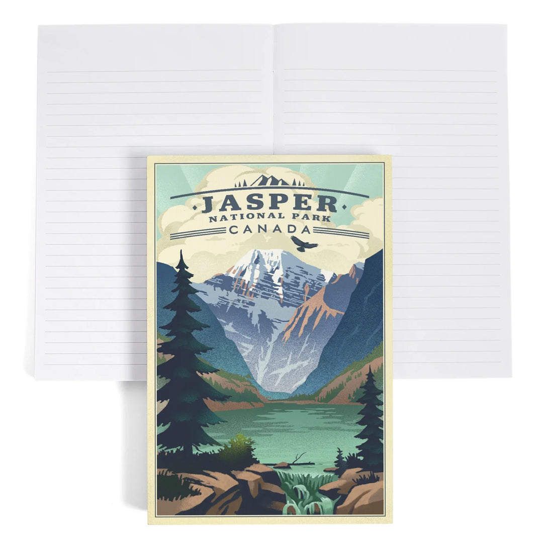 Lined 6x9 Journal, Jasper National Park, Canada, Lake, Lithograph, Lay Flat, 193 Pages, FSC paper