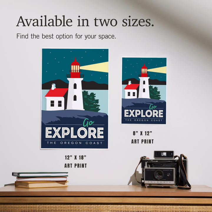 Oregon Coast, Go Explore (Lighthouse), Art & Giclee Prints