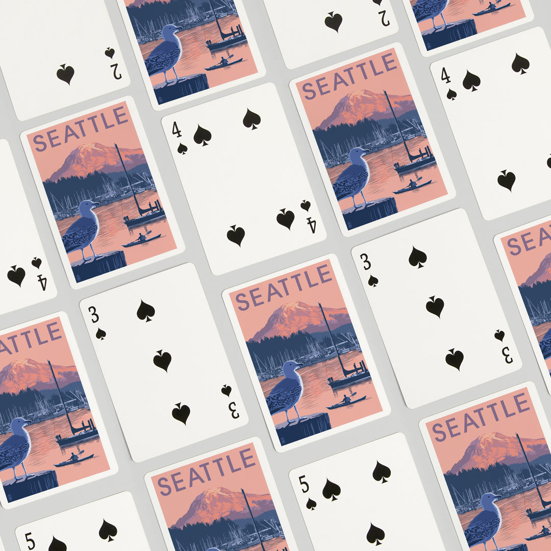 Playing Cards, Seattle, Washington, Marina and Rainier at Sunset, 52 Card Deck with Jokers in Box, Unique Art