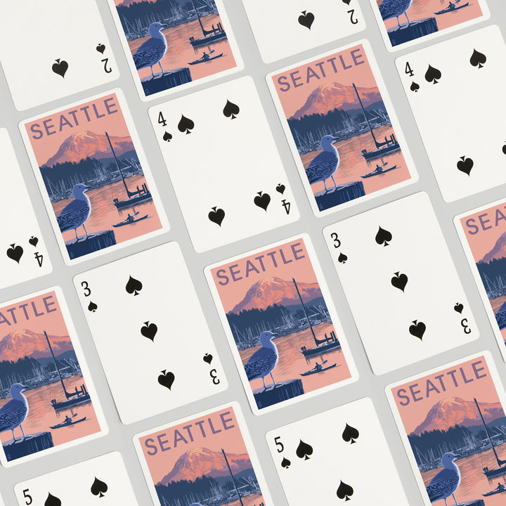 Playing Cards, Seattle, Washington, Marina and Rainier at Sunset, 52 Card Deck with Jokers in Box, Unique Art
