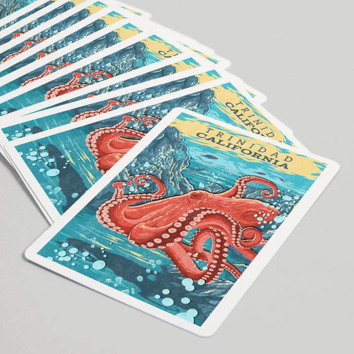 Playing Cards, Trinidad, California, Vintage Print Press, Octopus, 52 Card Deck with Jokers in Box, Unique Art