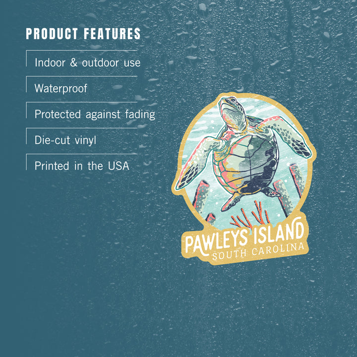 Pawleys Island, South Carolina, Graphic Pastel, Sea Turtle, Contour, Lantern Press Artwork, Vinyl Sticker