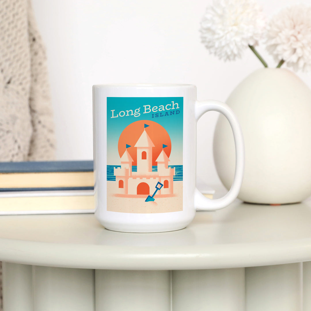Long Beach Island, New Jersey, Sun-faded Shoreline Collection, Sand Castle on Beach, Ceramic Mug