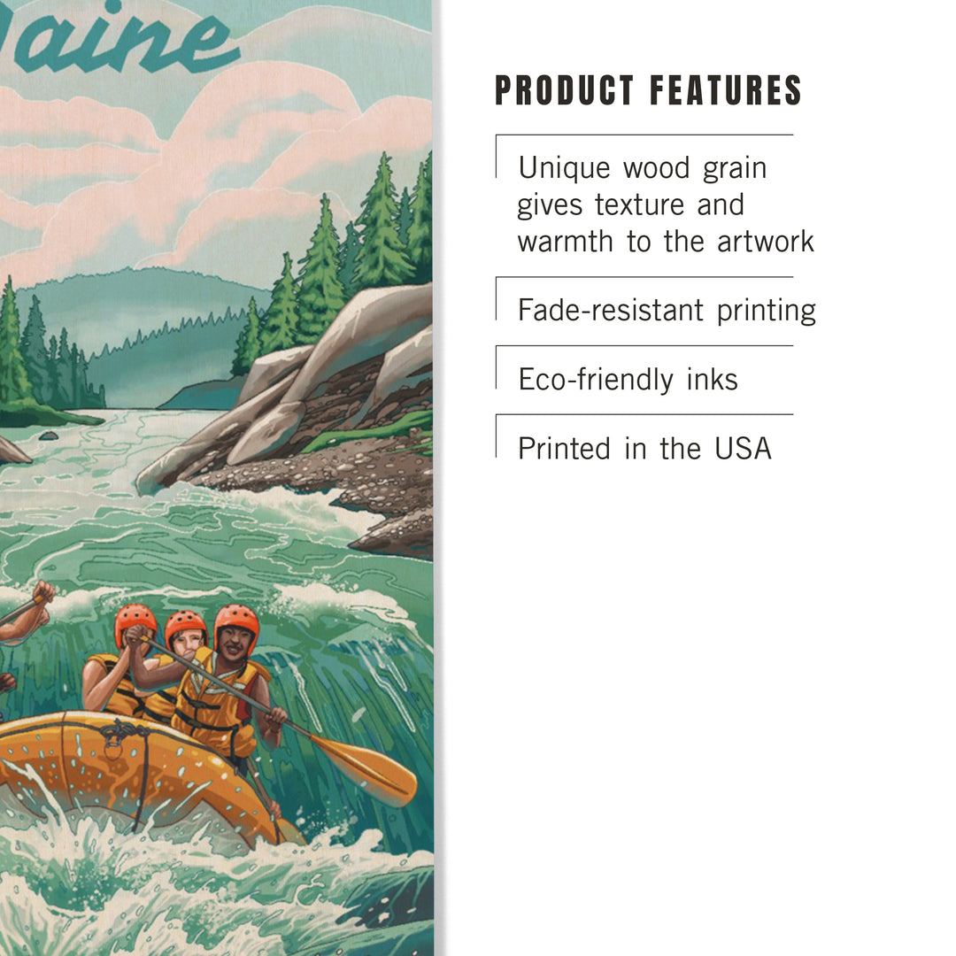 Maine, Seek Adventure, River Rafting, Wood Signs and Postcards - Lantern Press