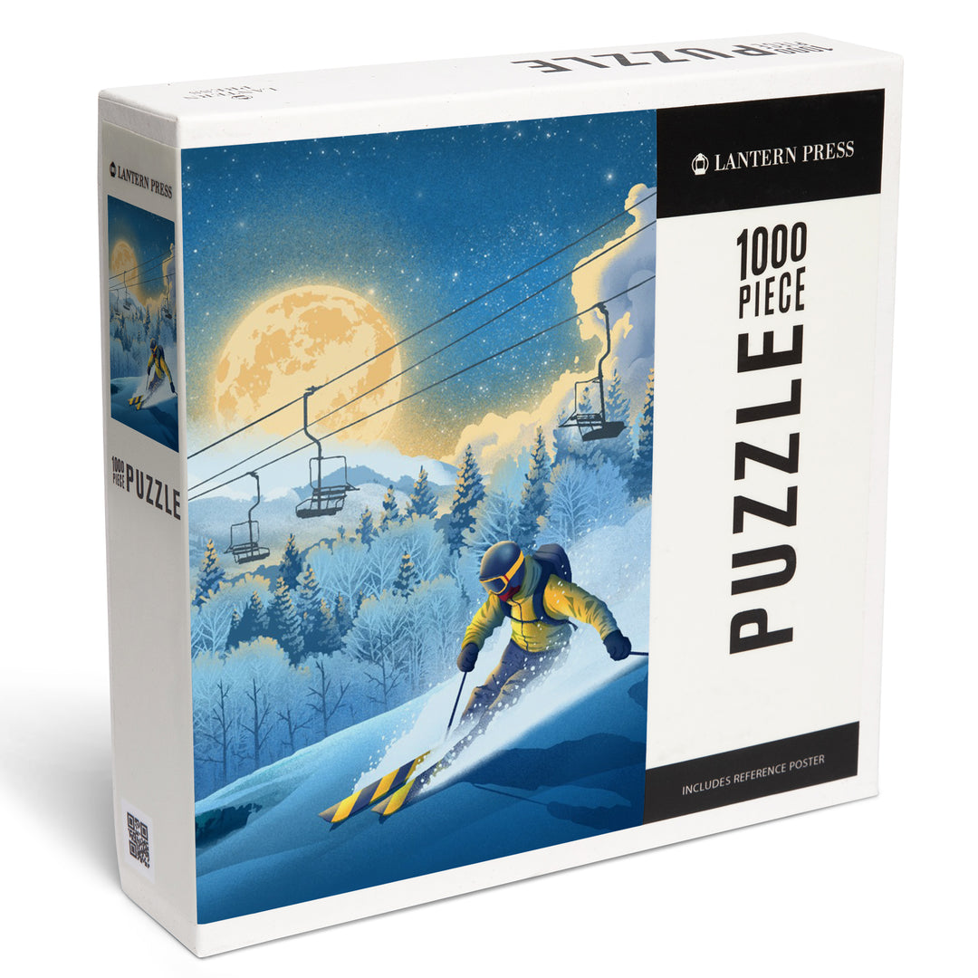 Lithograph, Night Ski, 1000 Piece Jigsaw Puzzle