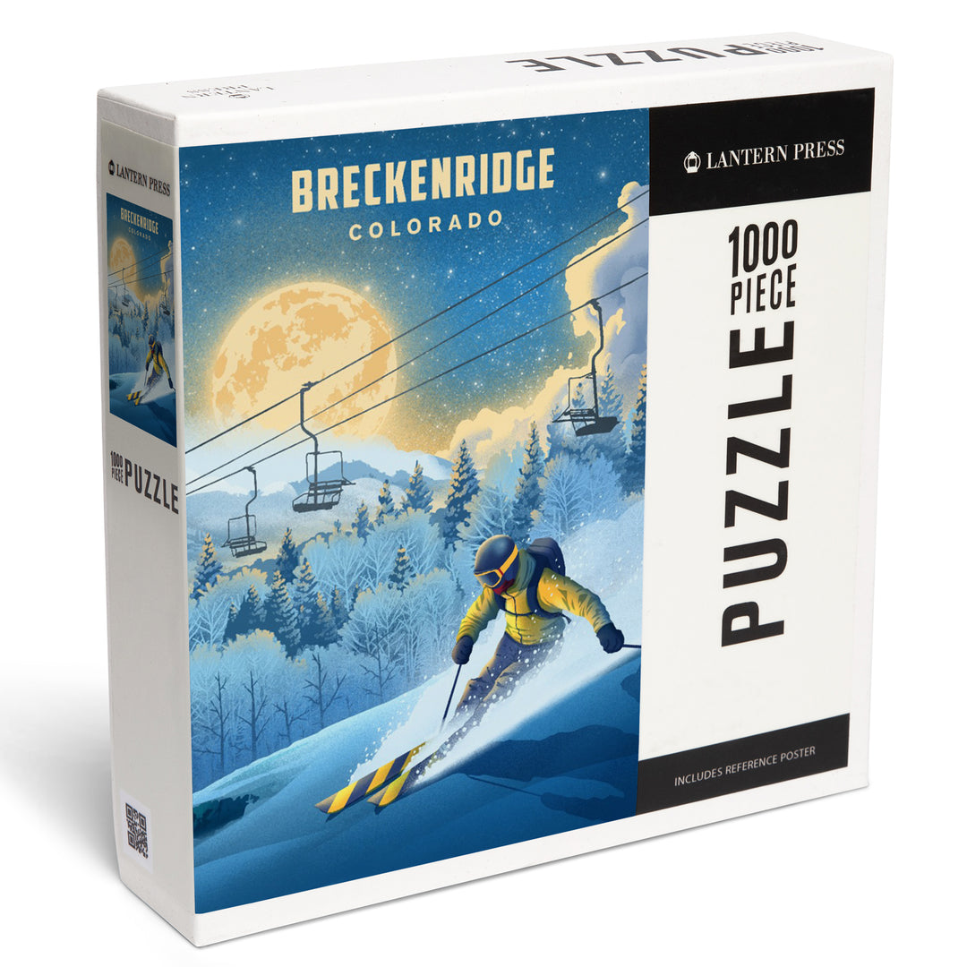 Breckenridge, Colorado, Night Ski, Lithograph, Jigsaw Puzzle