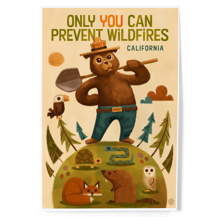 California, Smokey Bear with Shovel, Only You can prevent Wildfires, Art & Giclee Prints